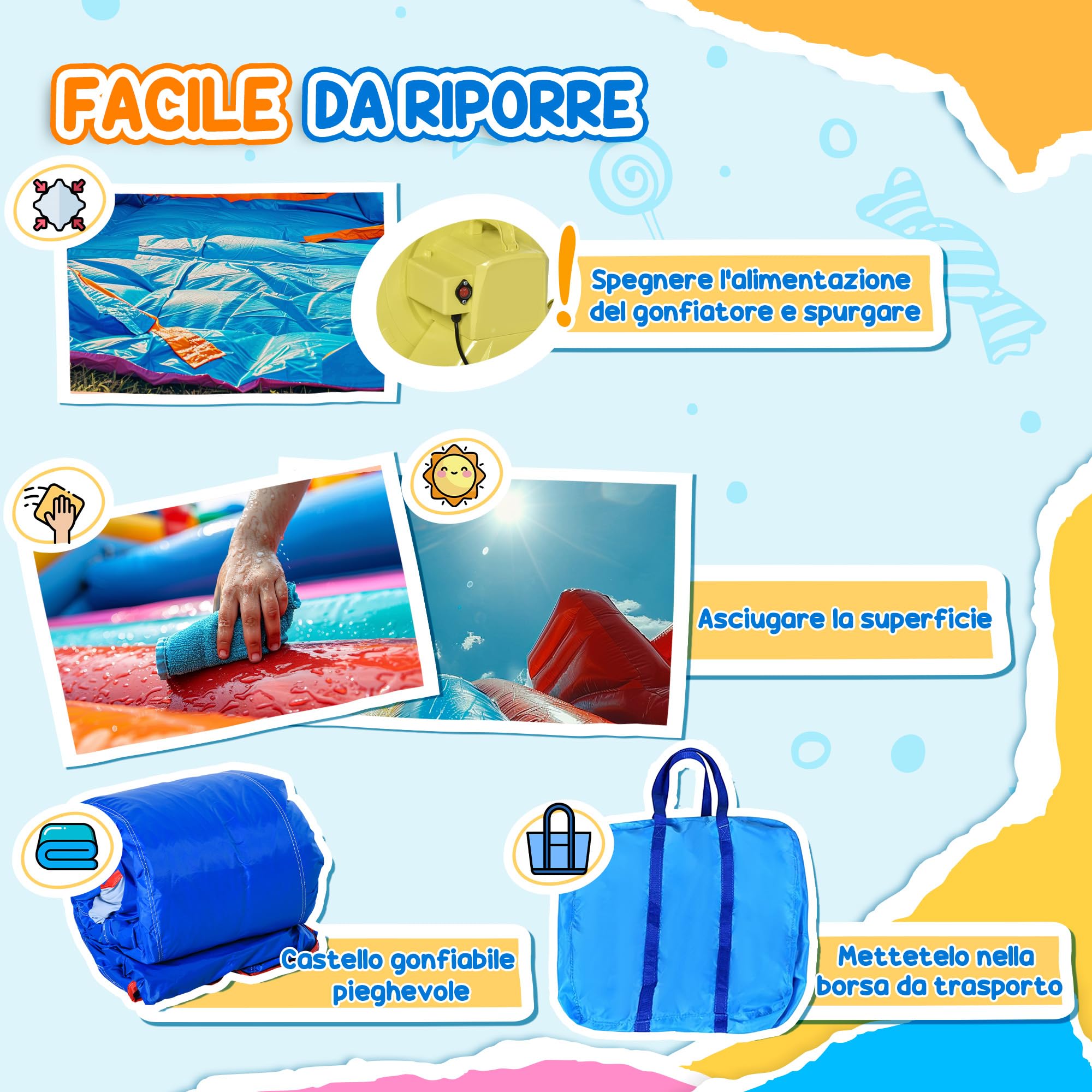 Outsunny Castello Gonfiabile per Bambini 4 in 1 con Trampolino, Scivolo, Piscina, Canestro Basket, Gonfiatore, Borsa da Trasporto, Tema Unicorno, Gioco Gonfiabile per 3 Bambini 3-8 Anni, 360x305x210cm