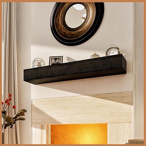 Miniatura 29 de Avana - Repisa para chimenea de madera natural, repisas montadas para sobre chimenea, hecha a mano, 48 x 8 x 3 pulgadas, expreso Espresso