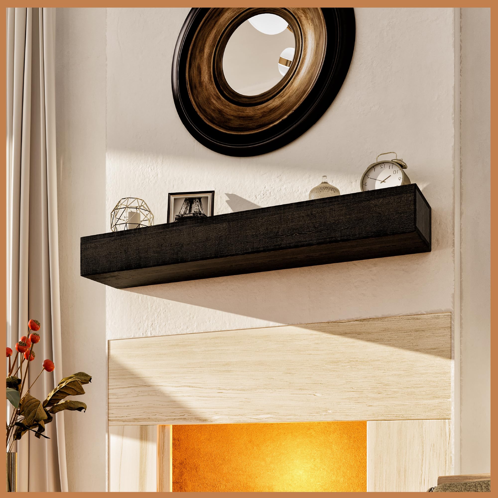 Avana Fireplace 48 Inch Mantel Shelf - Handcrafted Natural Wood Mantels for Fireplace - Farmhouse Fireplace Mantle Shelf - Floating Fireplace Mantels - Fireplace Mantel 48 X 8 X 5 Inch - Espresso