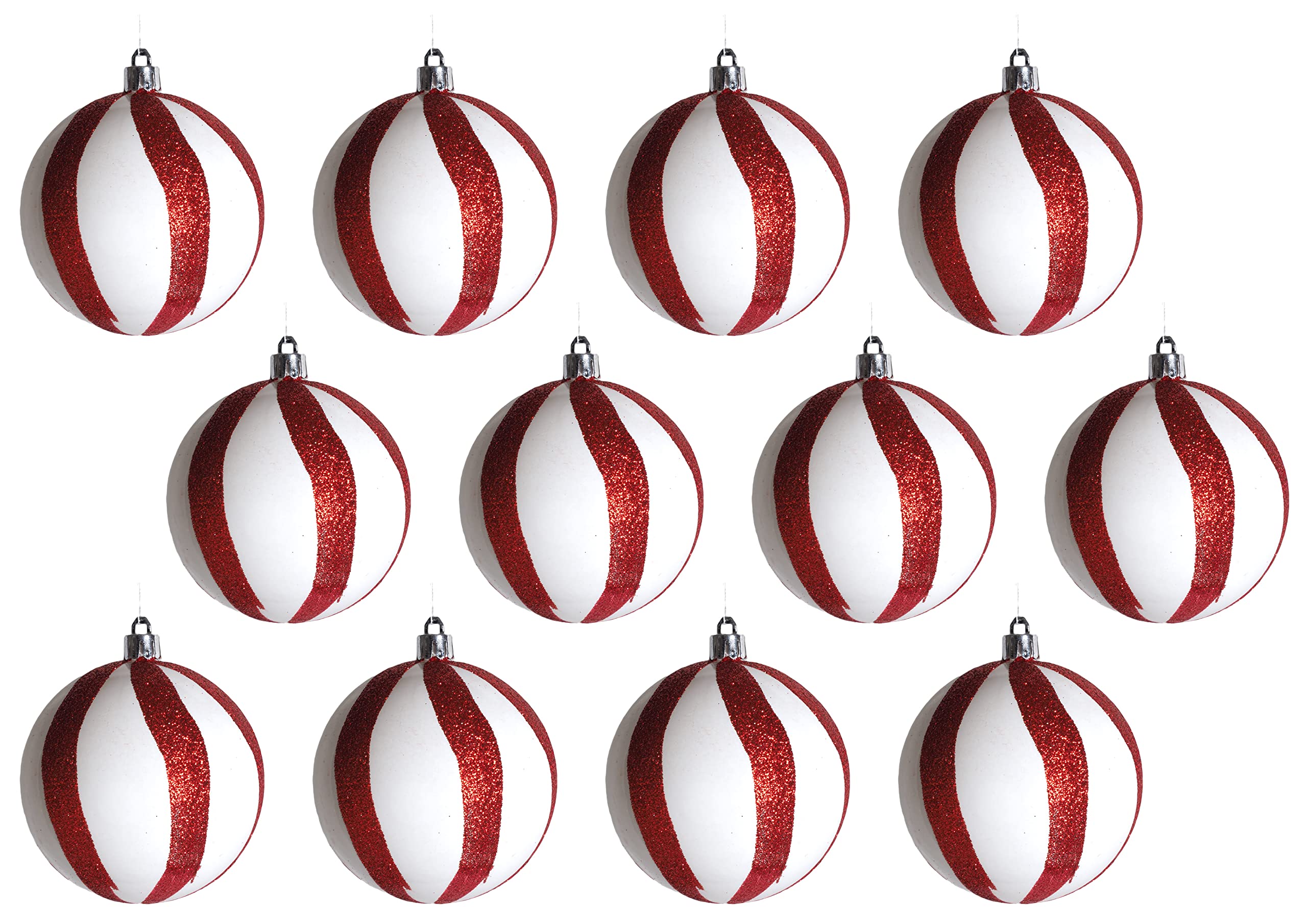Candy Cane Christmas Baubles 8cm Tree Decorations - Red White Swirl - Set of 6