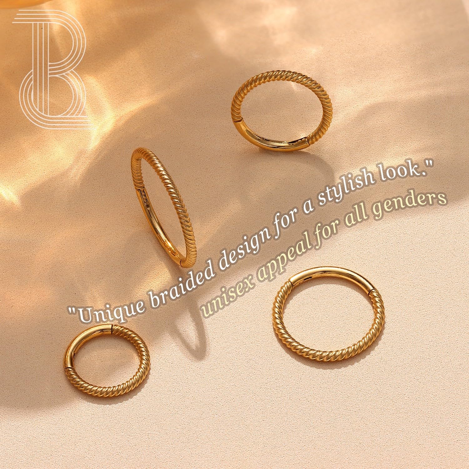 BodyBonita Articulés Piercing Nez Anneaux - 316L Acier Chirurgical Piercing Oreille Torsadées sans Couture Cartilage Septum Conque Tragus Tour Daith Hélix pour Femme Or/Noir/Argent 16G/18G