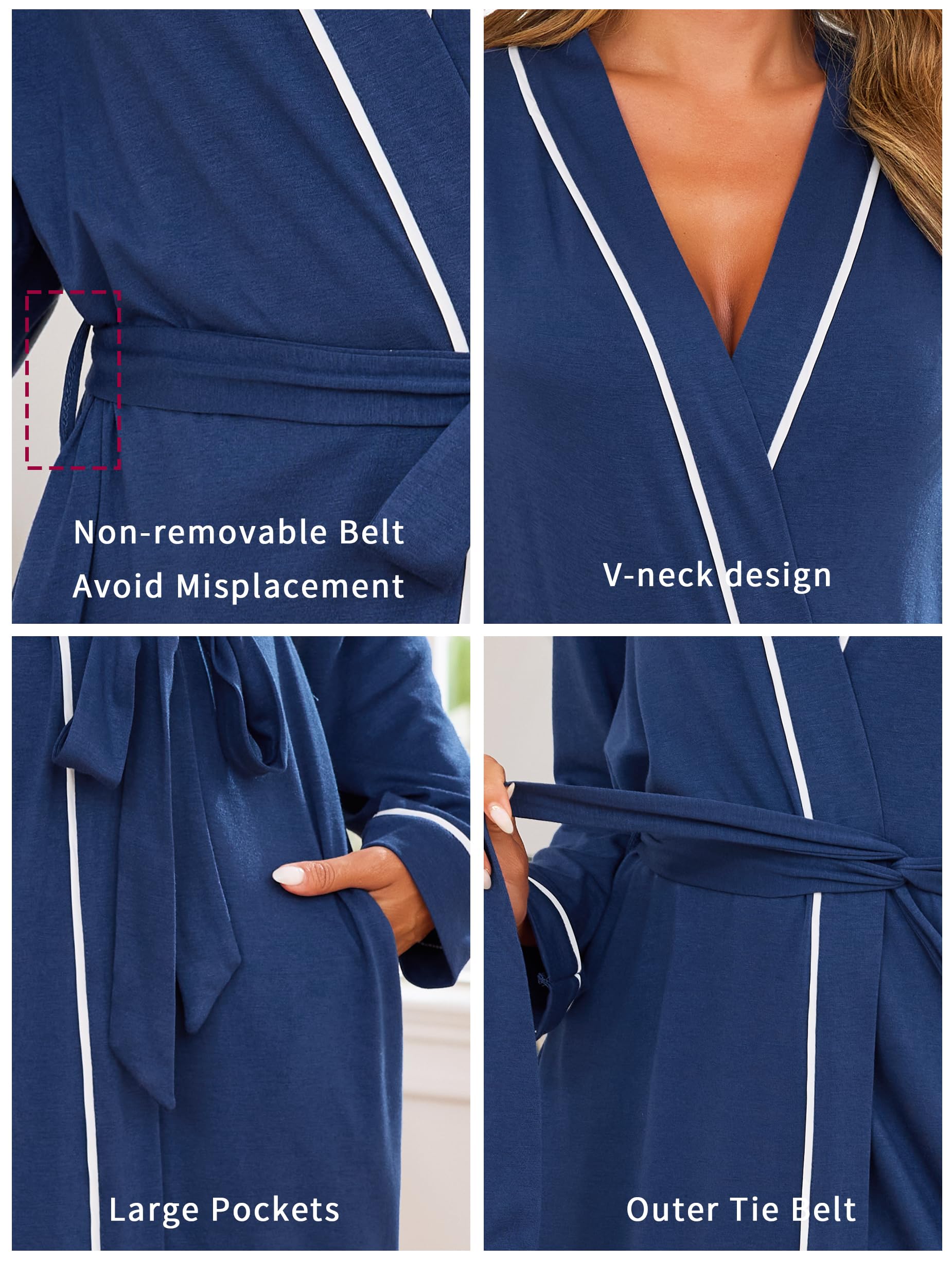 Vlazom Damski szlafrok, super miękkie kimono, szlafrok na całej długości, bielizna nocna z długim rękawem, bielizna nocna na wszystkie pory roku, S-3XL