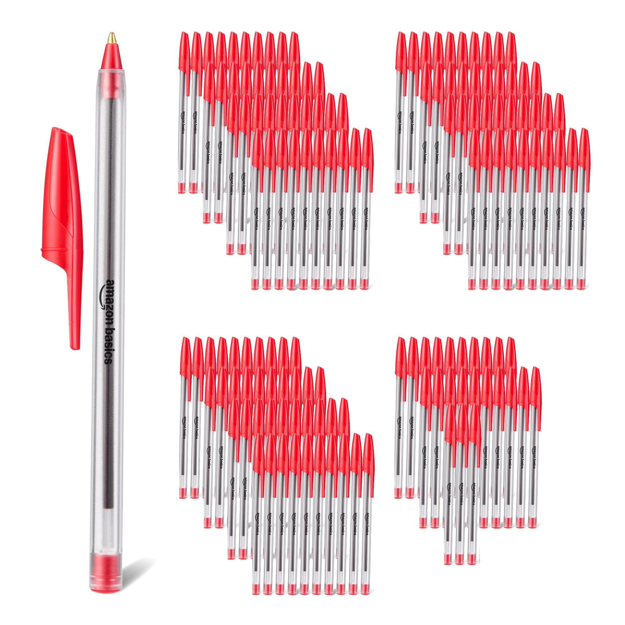 Amazon Basics Ballpoint Pens for Home, Office and School, 1.0mm Medium Tip, Fast-Drying, Red Ink, Pack of 144