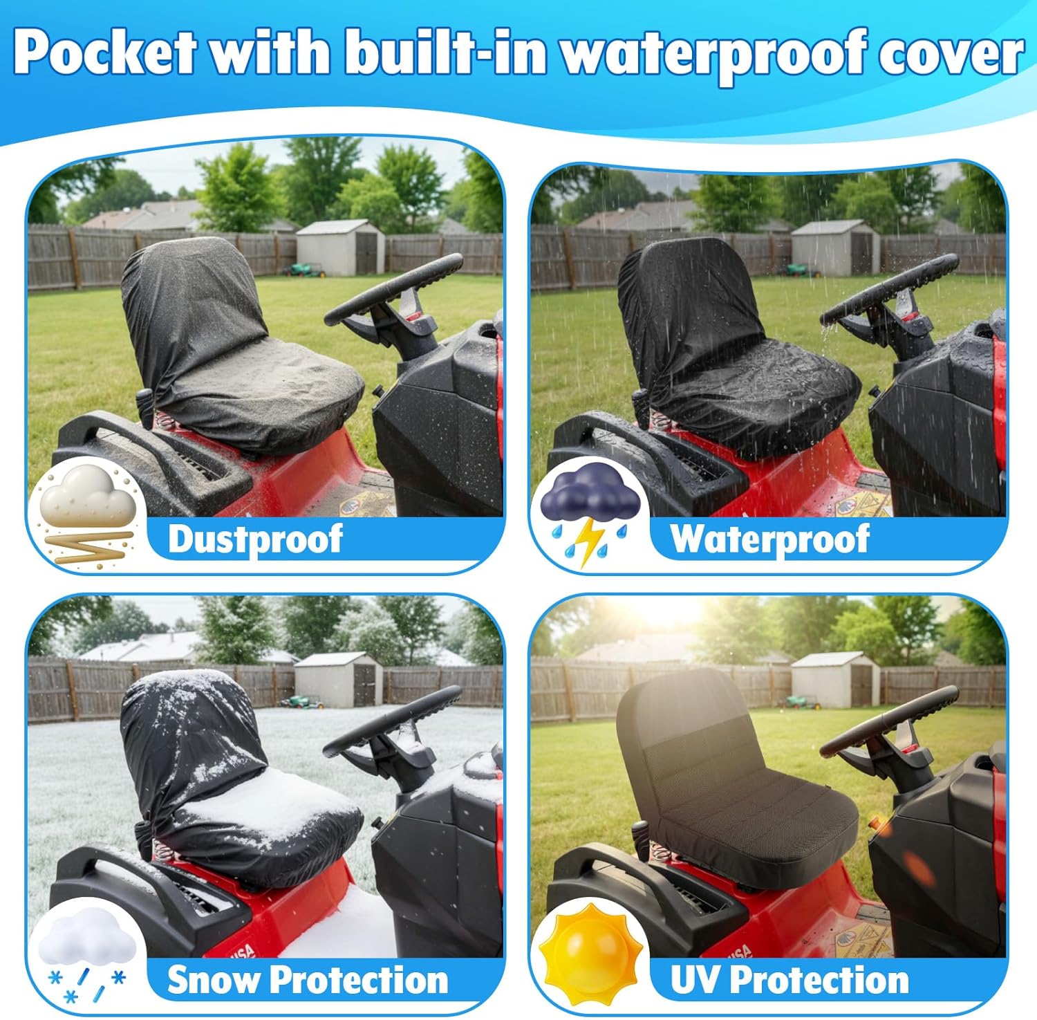 Riding Lawn Mower Seat Cover Lawn Tractor Seat Protector Pad with Waterproof Cover for Mower Seatbacks 12.5" - 14" Without Armrests