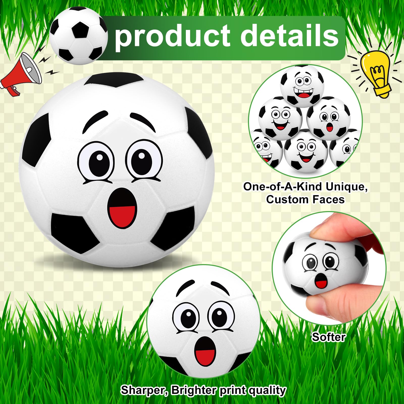 CNSJ 12 Pcs Mini Face Stress Balls for Kids Soccer Sport Foam Toy Squeeze Hand Exercise and Anxiety Relief Prizes for Boys Girls Men Women Adults School Carnival Adults Party Gifts Bag Fillers Favors - Image 3