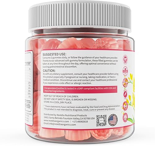 Miniatura 9 de Suplemento de gomitas de inositol con aceite de onagra para mujeres, proporción 401 mio-inositol 2000 mg y D-Chiro inositol 50 mg con VIT D3 B12 y