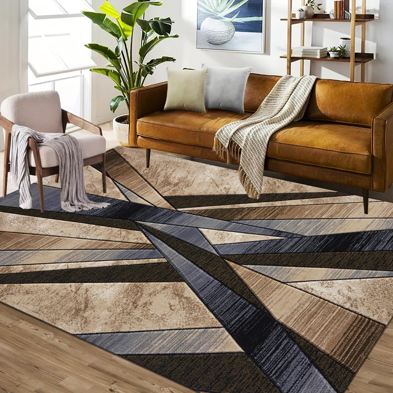 B&B Majestic Large Rugs for Bedroom Living Room Kitchen Carpet Modern Abstract Design Non-Slip Thick Pile Soft Area Rug for Dining Room TV Lounge Guest Room (Des4, 200x290 cm)