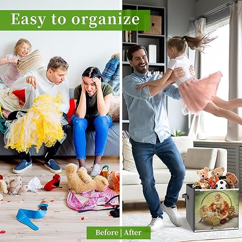 Miniatura 7 de Cubos de almacenamiento de Papá Noel vintage de Navidad, cubos de tela para bebé de 11 pulgadas con asas dobles, organizadores de armario para