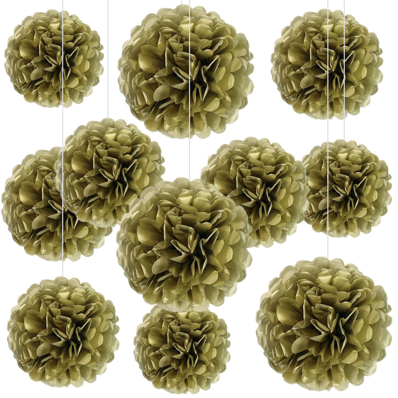 20 PCS Golden Tissue Paper Pom Poms, Tissue Pom Poms Flowers, Sizes of 6", 10", 12", 14" Hanging Paper Flower Ball for Wedding, Birthday, Halloween, Christmas, Baby Shower Party Decor