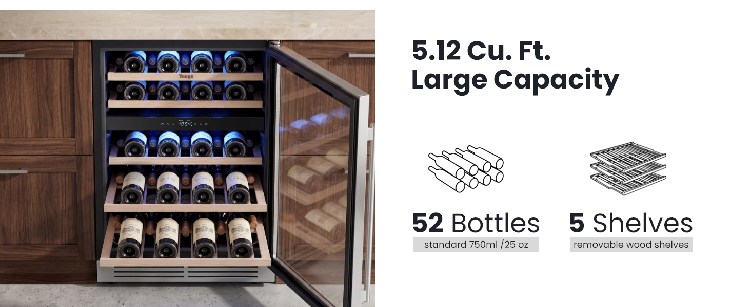 Image of Yeego 24 Inch Wine Cooler - 52 Bottles Wine Fridge Dual Zone, 40-65F Wine Refrigerator with Glass Door, Freestanding Built-In or Under Counter Adujustable Shelves Fridge for Home Bar Kitchen Office