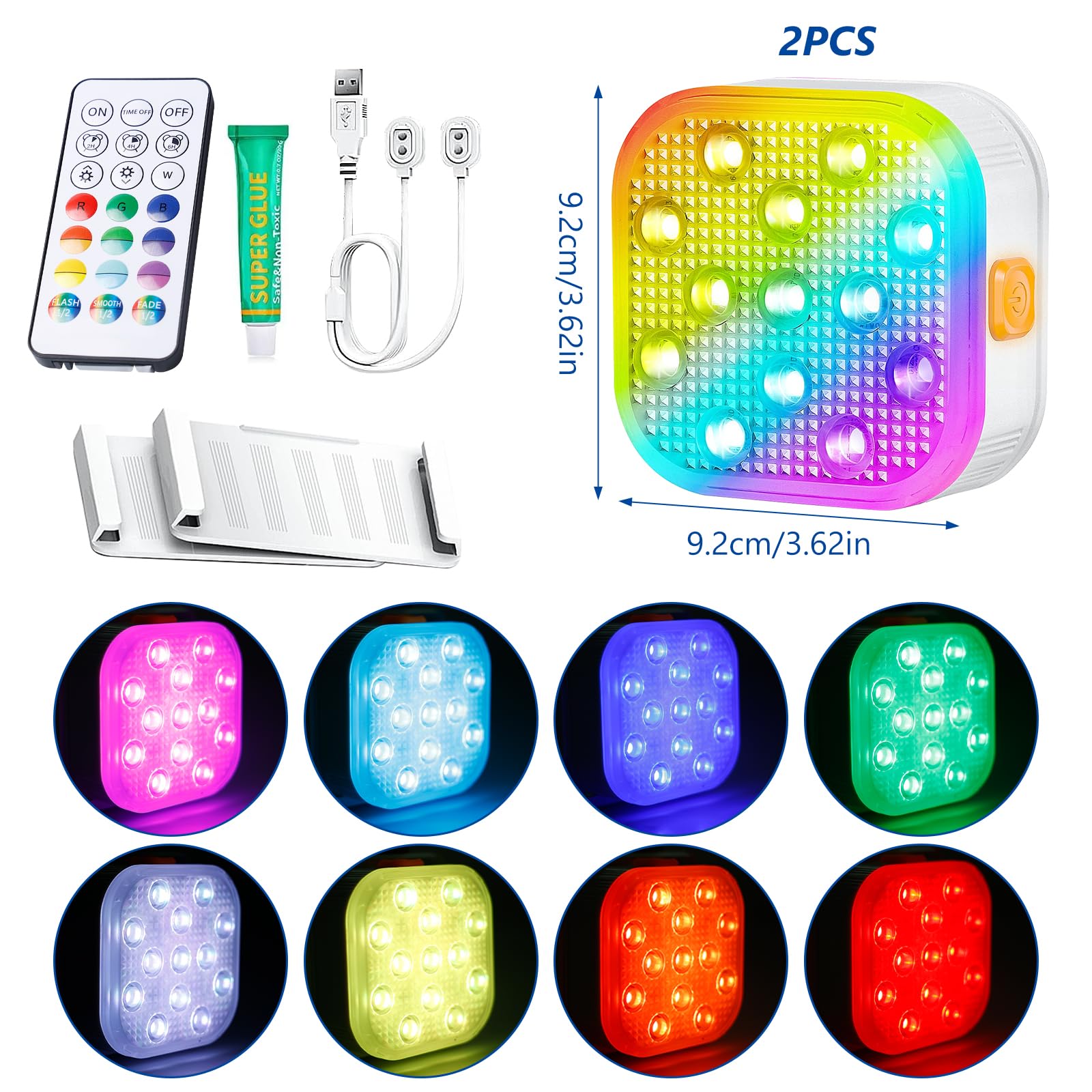 PORFOYO 2 pezzi luce subacquea con telecomando, luce subacquea ricaricabile, luce subacquea, illuminazione magnetica per piscina, 16 colori, luce LED per piscina