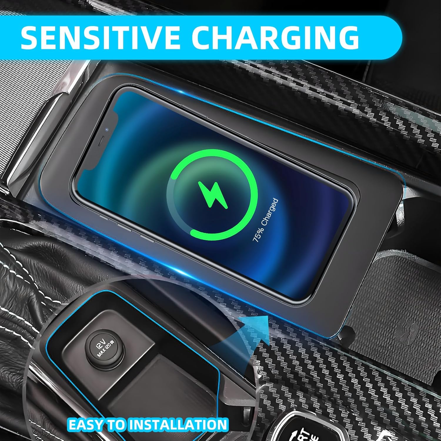 Wireless Car Charger for Volvo with 2 USB Ports, 15W Wireless Car Charging Plate, Car Center Console Phone Charger, Suitable for S60/V60/XC60/S90/V90/XC90