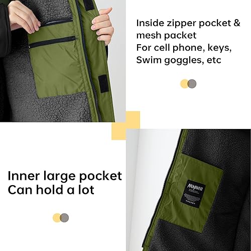 Miniatura 5 de NUMWELL Parka de natación impermeable de gran tamaño, bata unisex con capucha, manga larga, forro polar, cálido poncho de surf