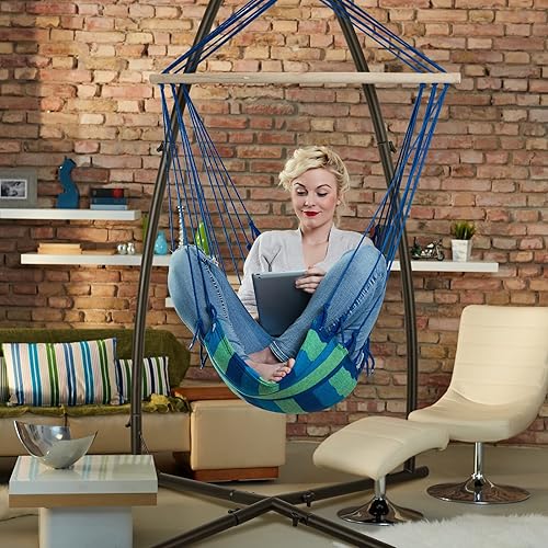 Miniatura 4 de Arlopu Soporte para silla de hamaca, soporte de metal colgante en C para silla, interior/exterior, de acero resistente, para porche, soporte de