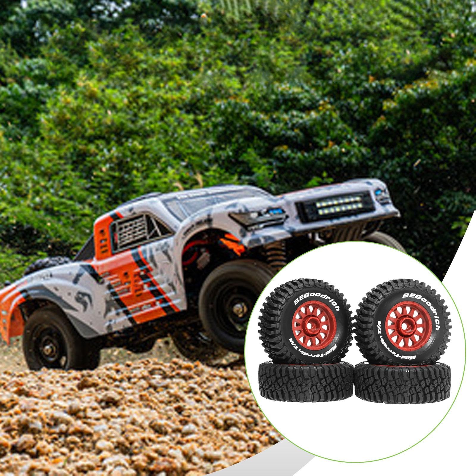 4 Pezzi RC Car Tires Ruote E Pneumatici per Auto Radiocomandate Ricambio Robusto Mozzi Universali Facile Montaggio Adatti per Modellismo su, Rosso