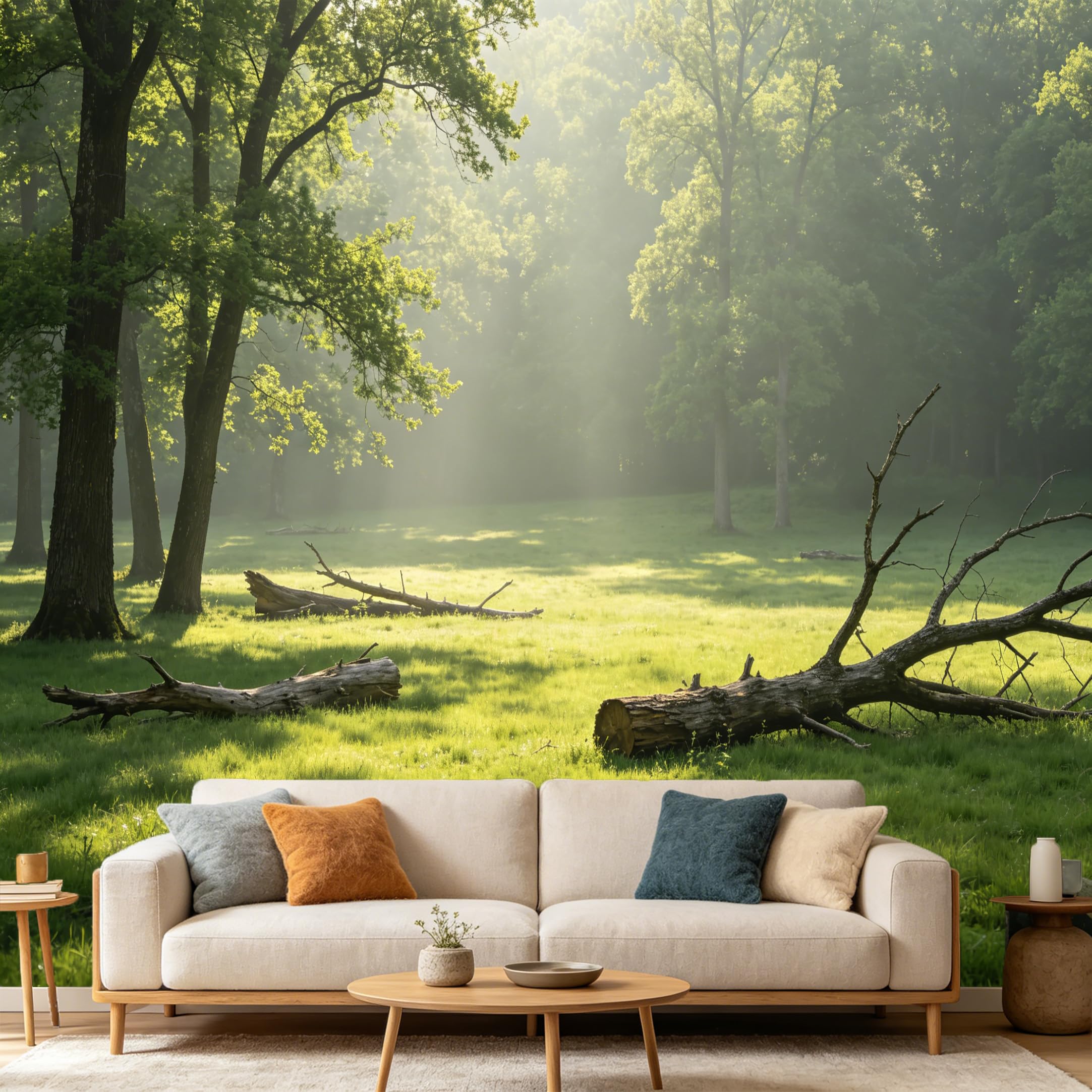 Custom Size Wall Mural Forest Landscape Sunbeams Morning Light Nature Scenery SelfAdhesive Art Prints wall Fabric (No PVC) Removable Wallpaper Home Bedroom Decor