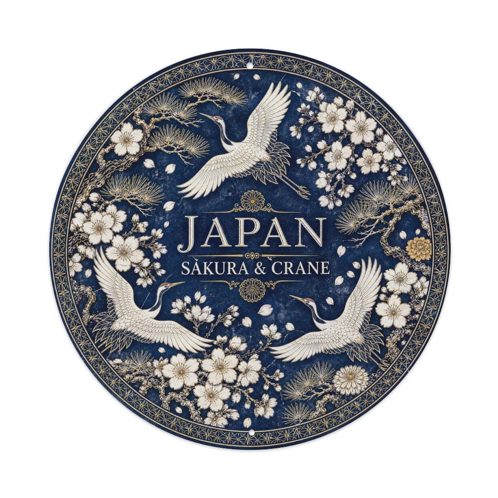 Olyhtr 8X8inch Classic Style Arita Japan Sakura Crane Ceramic Folk Pattern Metal Tin Sign