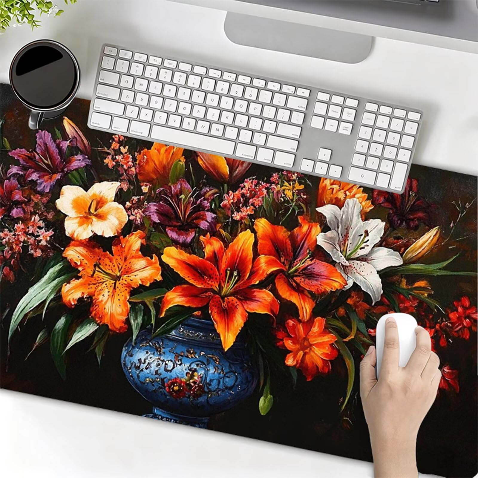 Podkładka pod mysz XXL 1200x400x3mm Podkładka pod mysz Czarna podkładka pod mysz Lilia poprawia precyzję i szybkość, wodoodporna antypoślizgowa, szyte krawędzie, akcesoria do gier, komputer biurowy