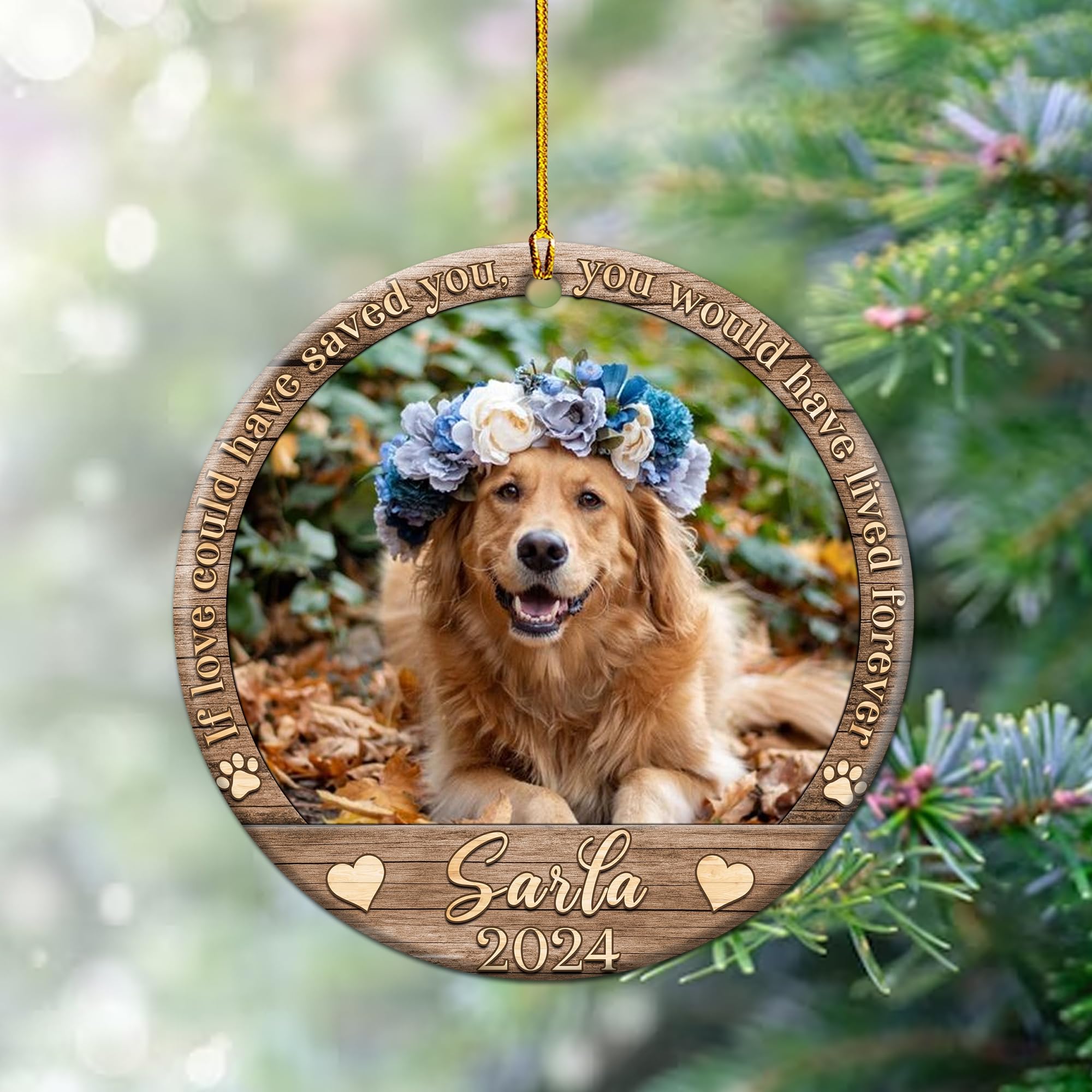 Personalized Photo Pet Memorial Ornament Christmas Customized Name Picture Round Ceramic Ornaments Missing Gifts in Loving Memory Dog Cat Keepsake Sympathy for Loss of Dogs Cats Decor Xmas Tree Home