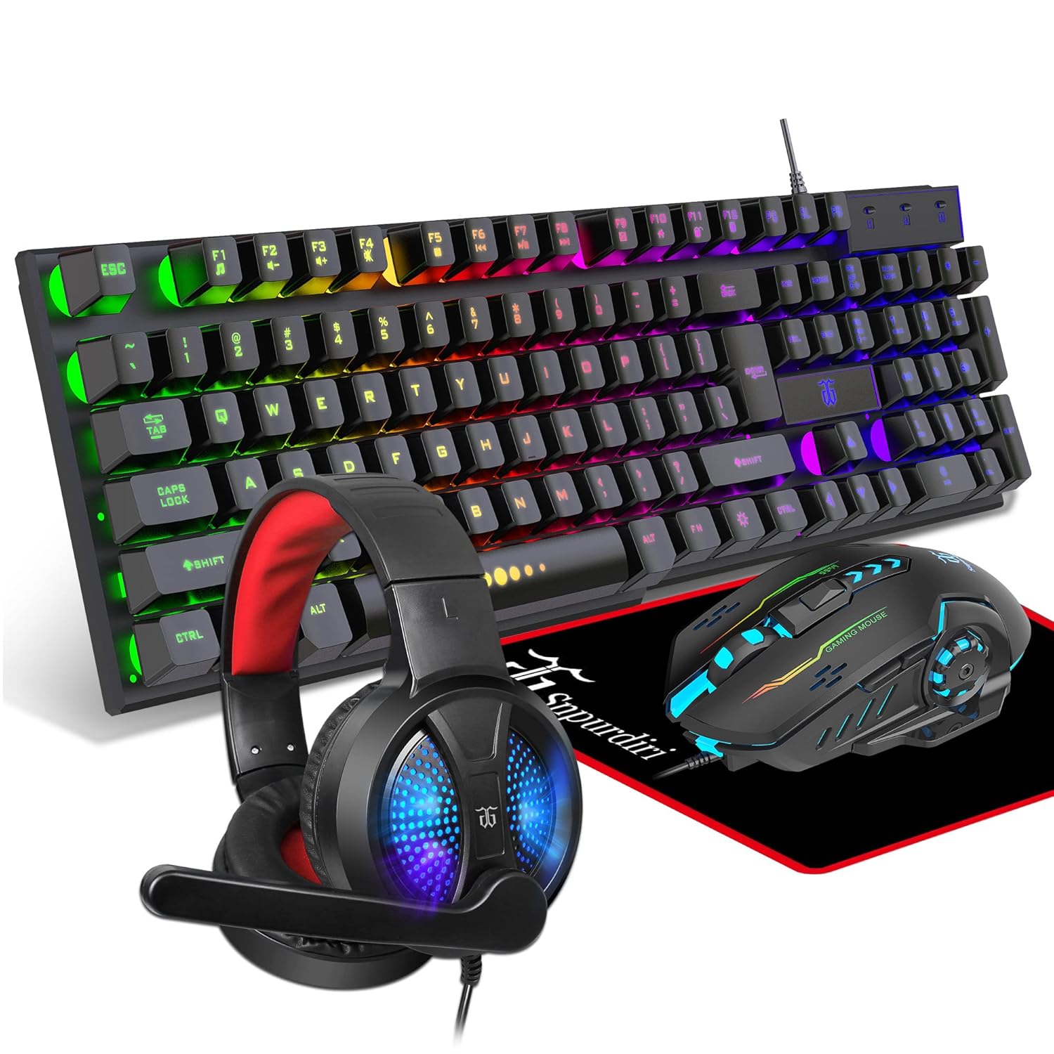 Gaming Keyboard and Mouse Headphones Mouse pad All in One Combo for PC Gamers and Xbox and PS4