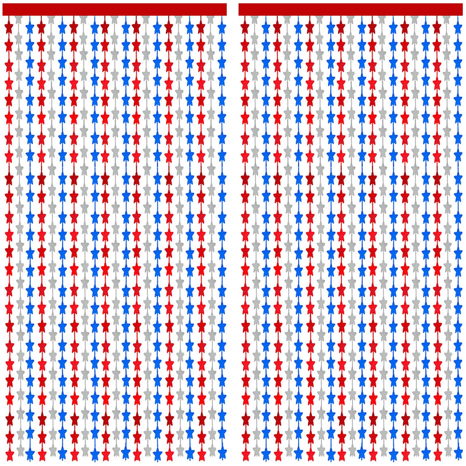 Red White and Blue Star Curtains,2 Pack 3.3 X 6.6 Ft Tinsel Curtain Backdrop,4th of July Decorations,Patriotic Foil Fringe Backdrop for Independence Day,Memorial Day Party,Photo Booth,Door Streamers