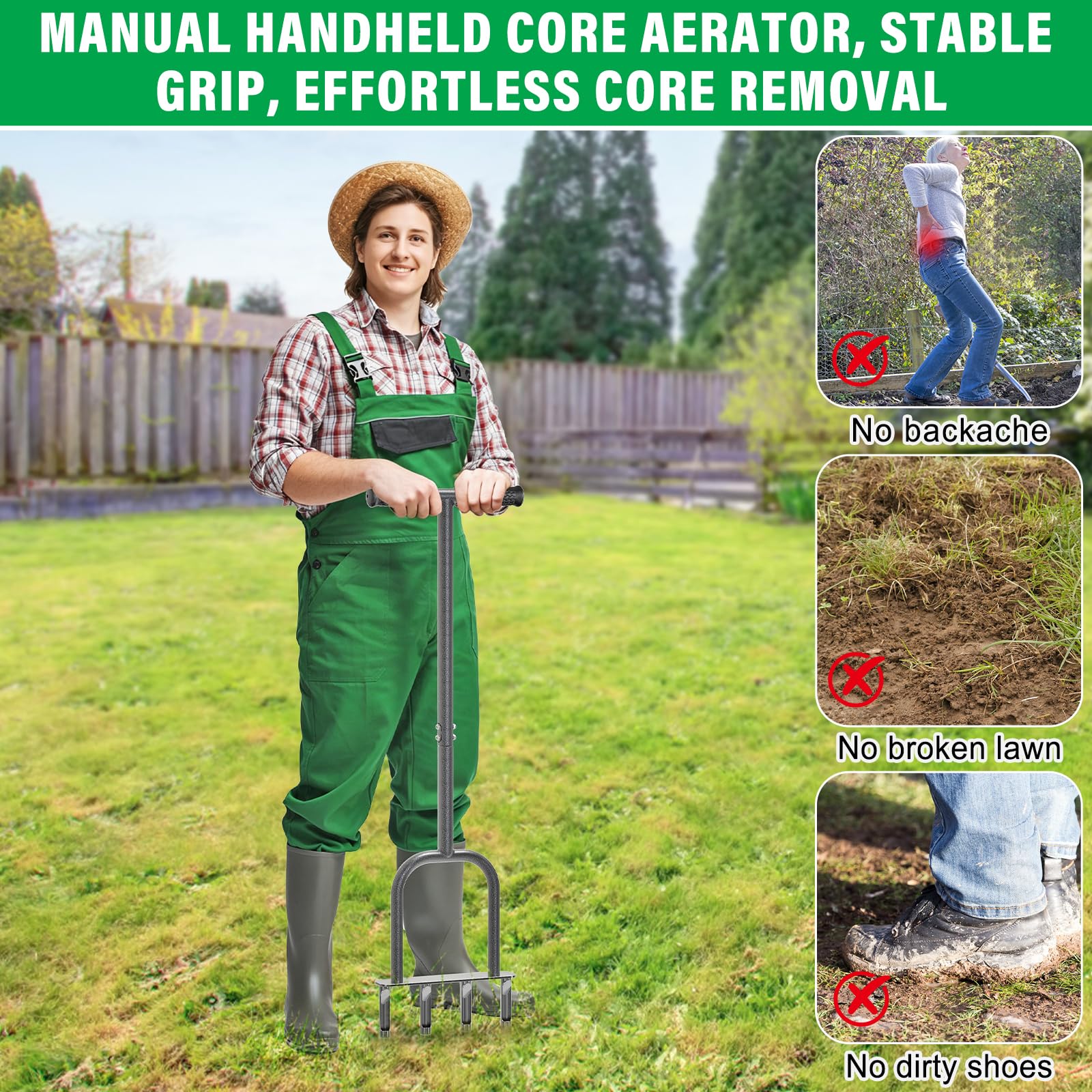 Aireador para césped Manual, aireador de césped – Manzano Carpintero con Mango de Goma, Herramientas de jardín, aireador de césped, escarificador, escarificador, para Suelos compactados