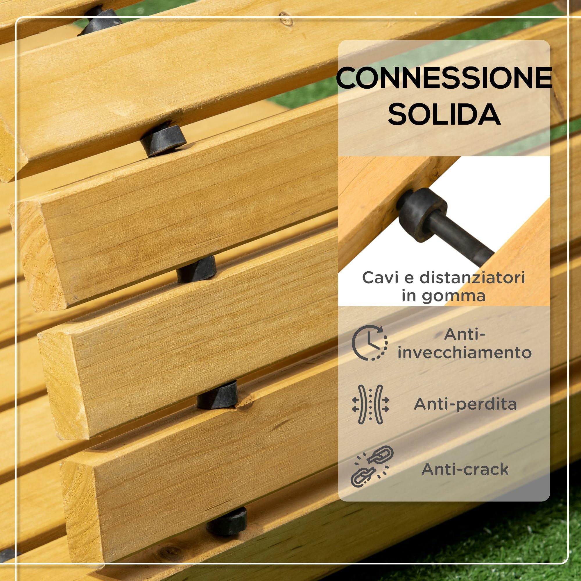 Outsunny Passerella per Giardino a Doghe Arrotolabili e Semi Flessibile, Vialetto Giardino in Legno di Abete, Sentiero da Esterno di Legno, 185x60 cm, Giallo