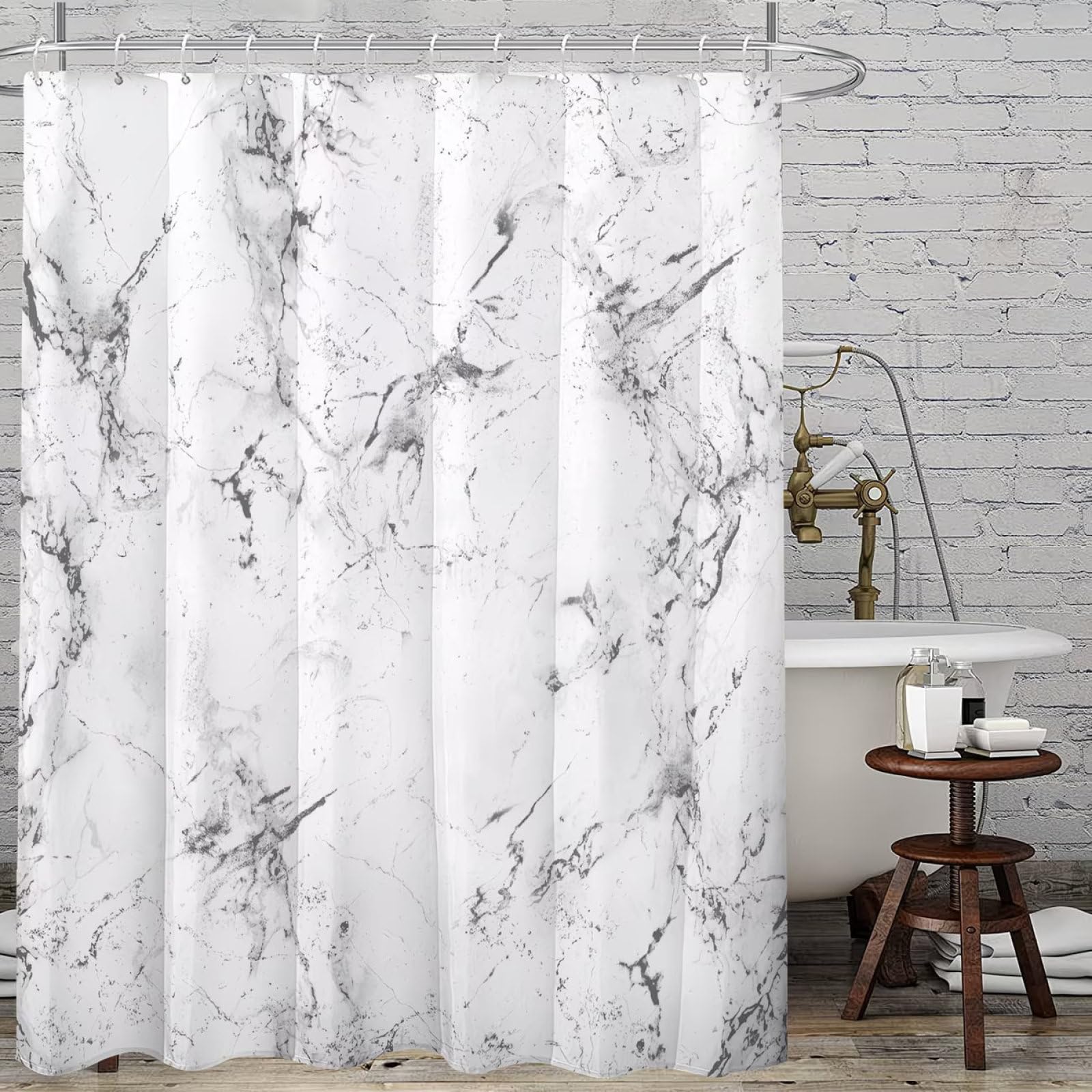 Shower Curtain Grey White Marble Bathroom Curtains Polyster Washable Fabric Waterproof with 12 Hooks for Bathtubs Bathrooms Protecting Privacy Weighted Shower Curtains (120x180cm)