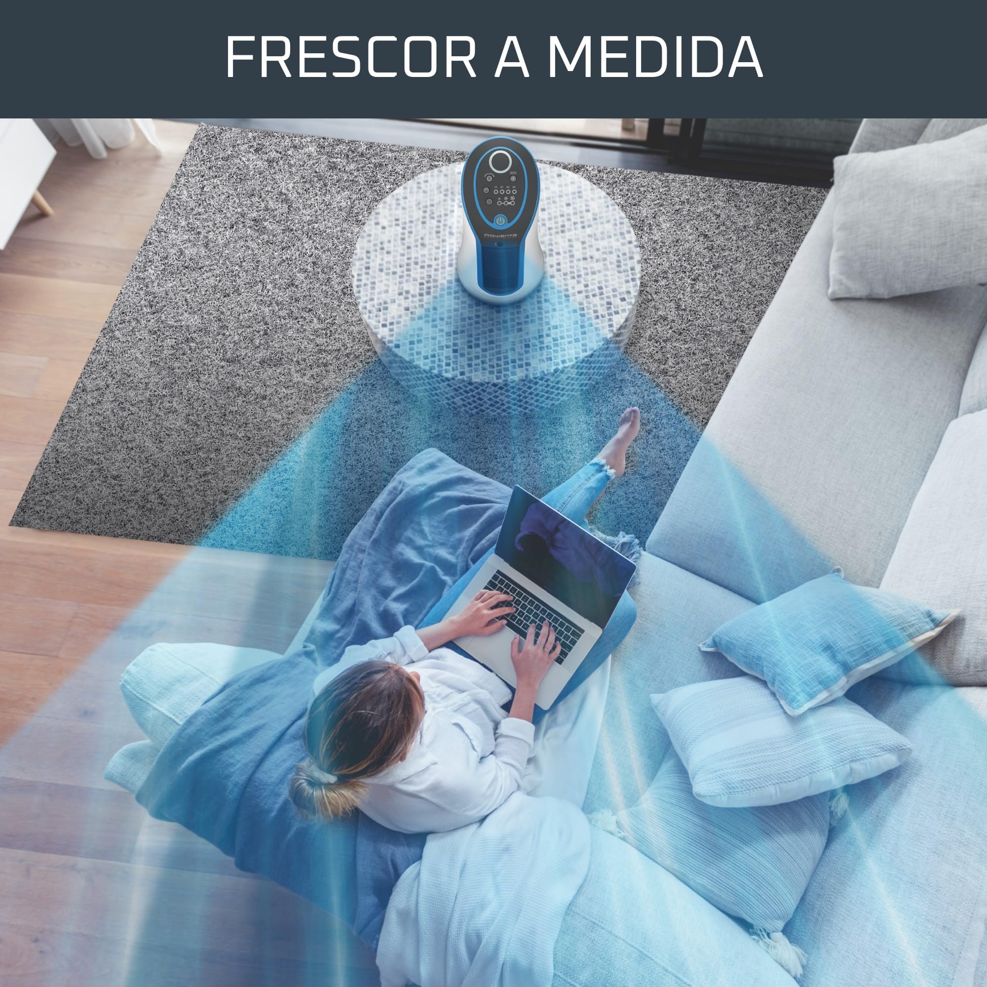 Rowenta Eole Compact VU6210F0 - Ventilador de Torre Silencioso 45 dB, 30W, Oscilante, Bajo Consumo, 3 Velocidades, Temporizador 8h, Airflow 3D, Rejilla Ajustable (Reacondicionado Certificado)