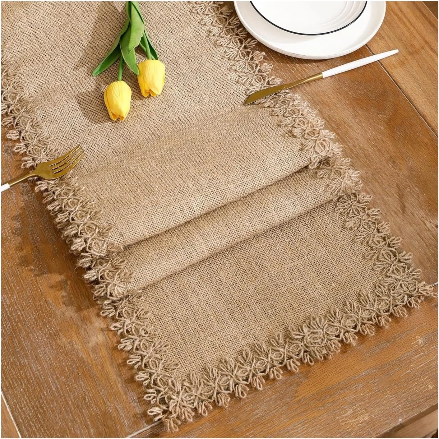 Burlap Table Runners Natural Jute Burlap Table Runner Jute Fabric Thanksgiving Rustic for Dining Christmas Home Decor(1PC A,30x180cm)