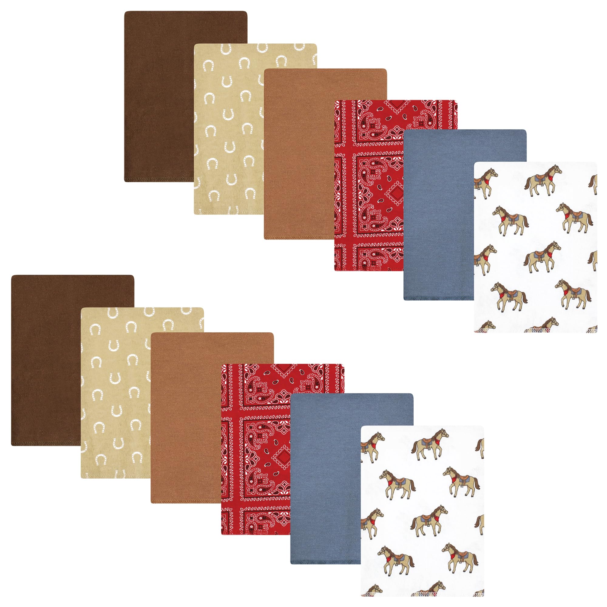 Hudson Baby Unisex Baby Cotton Flannel Burp Cloths Bundle, Cowboy, One Size-image-26