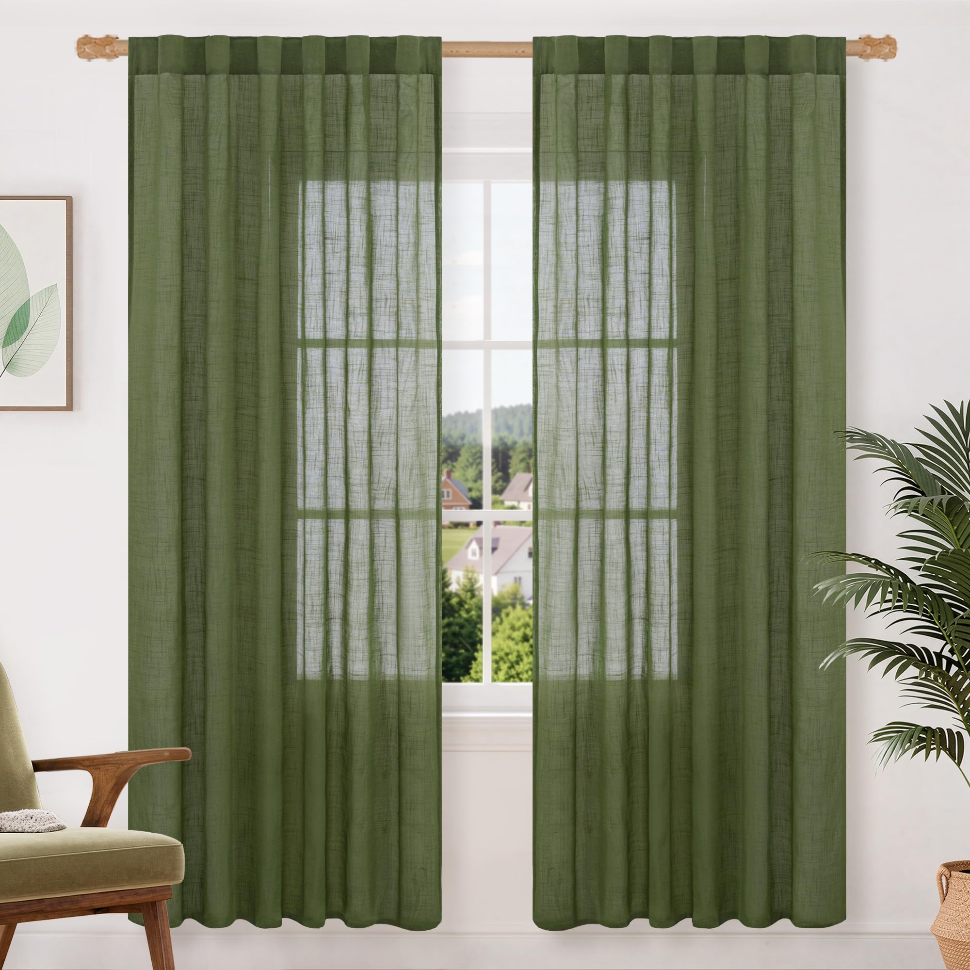 LAMIT Natural Linen Semi Sheer Curtains 84 Inches Long 2 Panels, Living Room Linen Textured Light Filtering Drapes Back Tab and Rod Pocket Neutral Window Panels for Bedroom/Sliding Door, 52 x 84 Inch — view 63