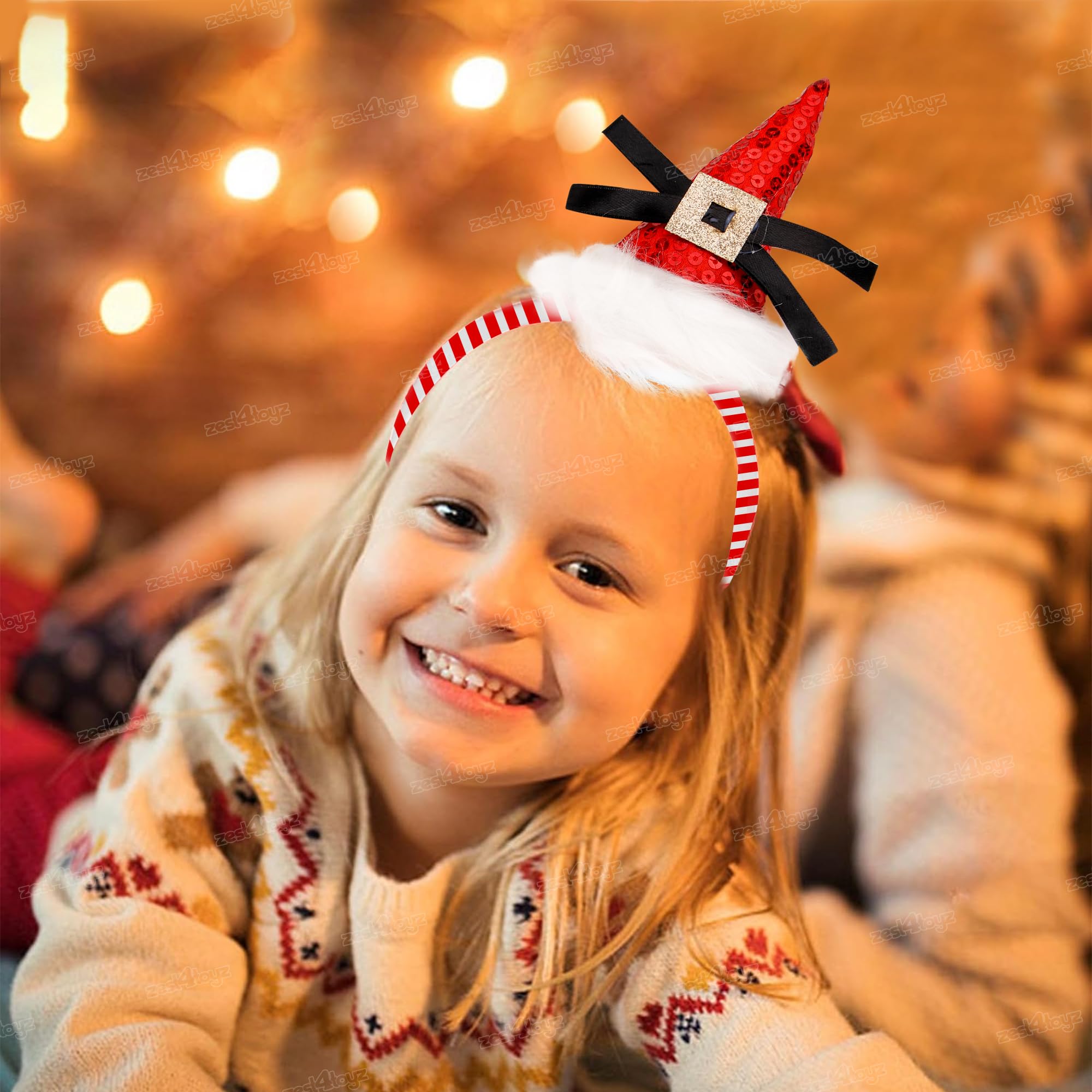 Zest 4 Toyz Santa Hairband with Candy Cane Stripes Design Faux Fur Trim and Sequin Details Headband Christmas Themed Hair Accessories for Holiday Parties (Pack of 3) 3