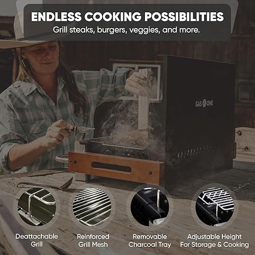 Miniatura 5 de GasOne XL - Parrilla de carbón portátil  24.5 x 18.5 pulgadas plegable con tapa  Ahumador de carbón ligero y compacto para campamento, jardín,