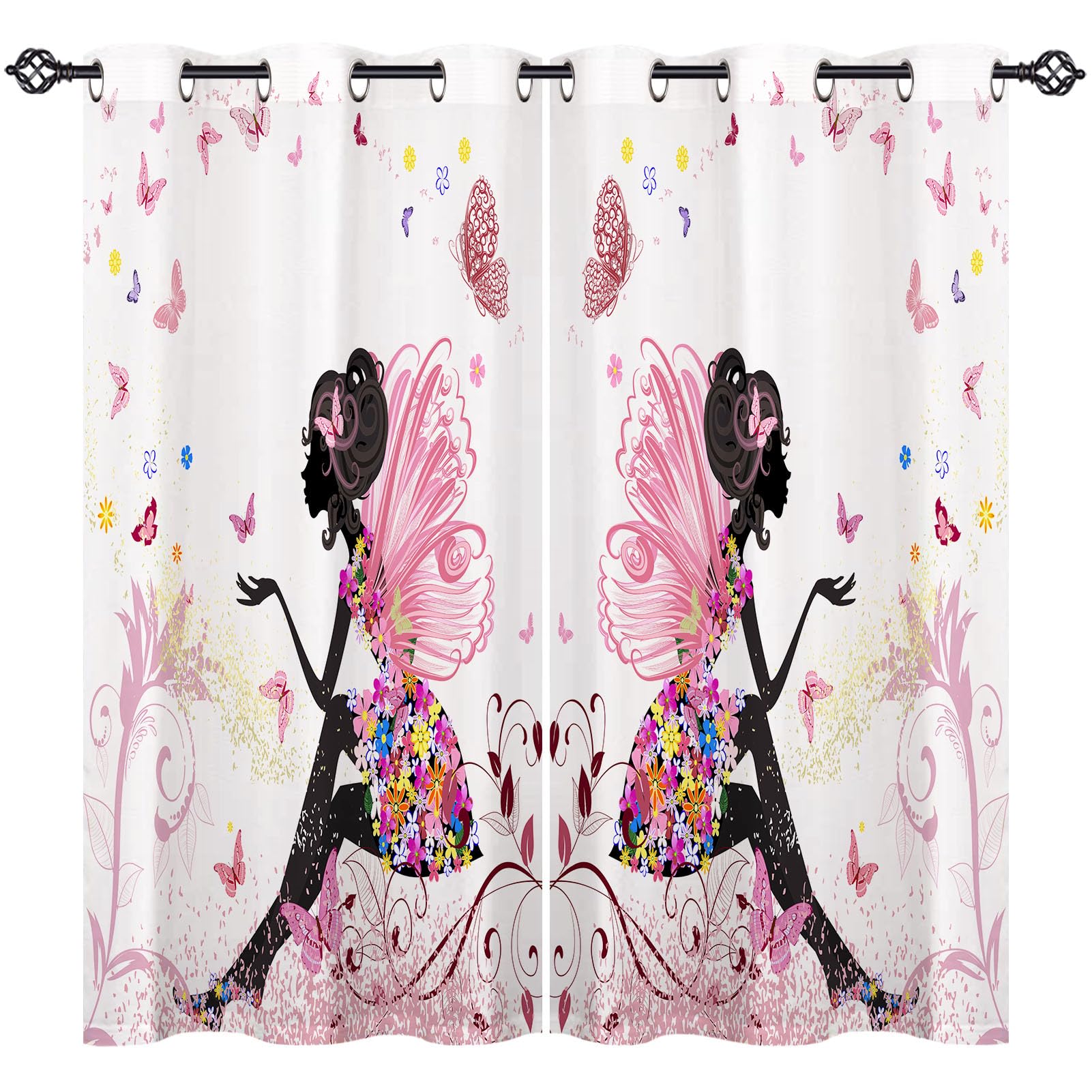 ANHOPE Custom Blackout Curtains Eyelet or Rod Pocket Design Customized Size Thermal Insulated Curtains Flower Fairy Butterfly Floral Print Pattern Personalized Drapes for Bedroom Living Room 2 Panels โ image 1