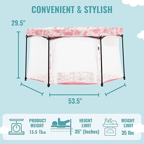 Miniatura 3 de Corralito Onyx en rosa, portátil y ligero, corralito para bebés y niños pequeños, viene con un cómodo suelo acolchado