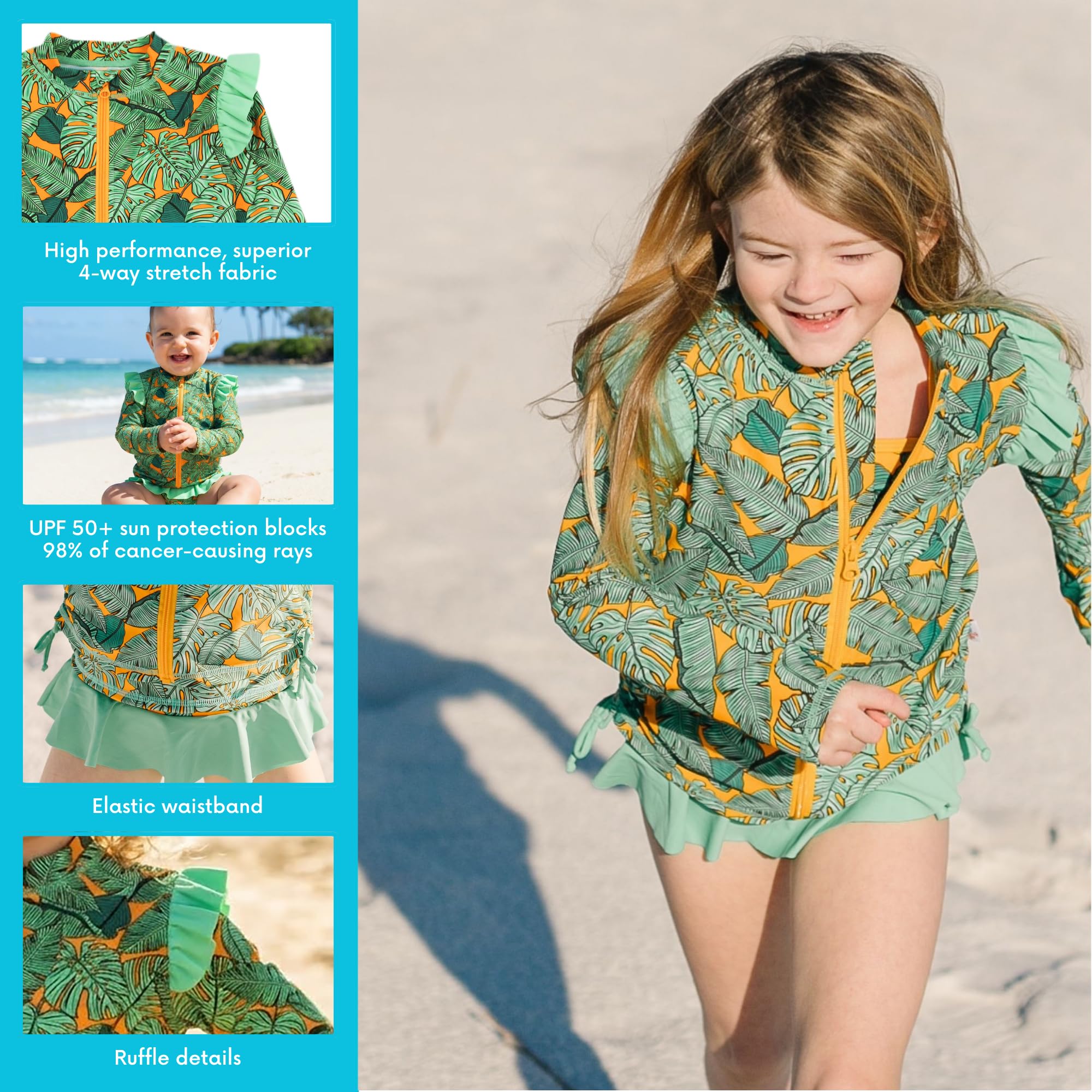 SwimZip Zweiteiler UV Kids Langer Arm - Flower Power - Traje de baño, Color