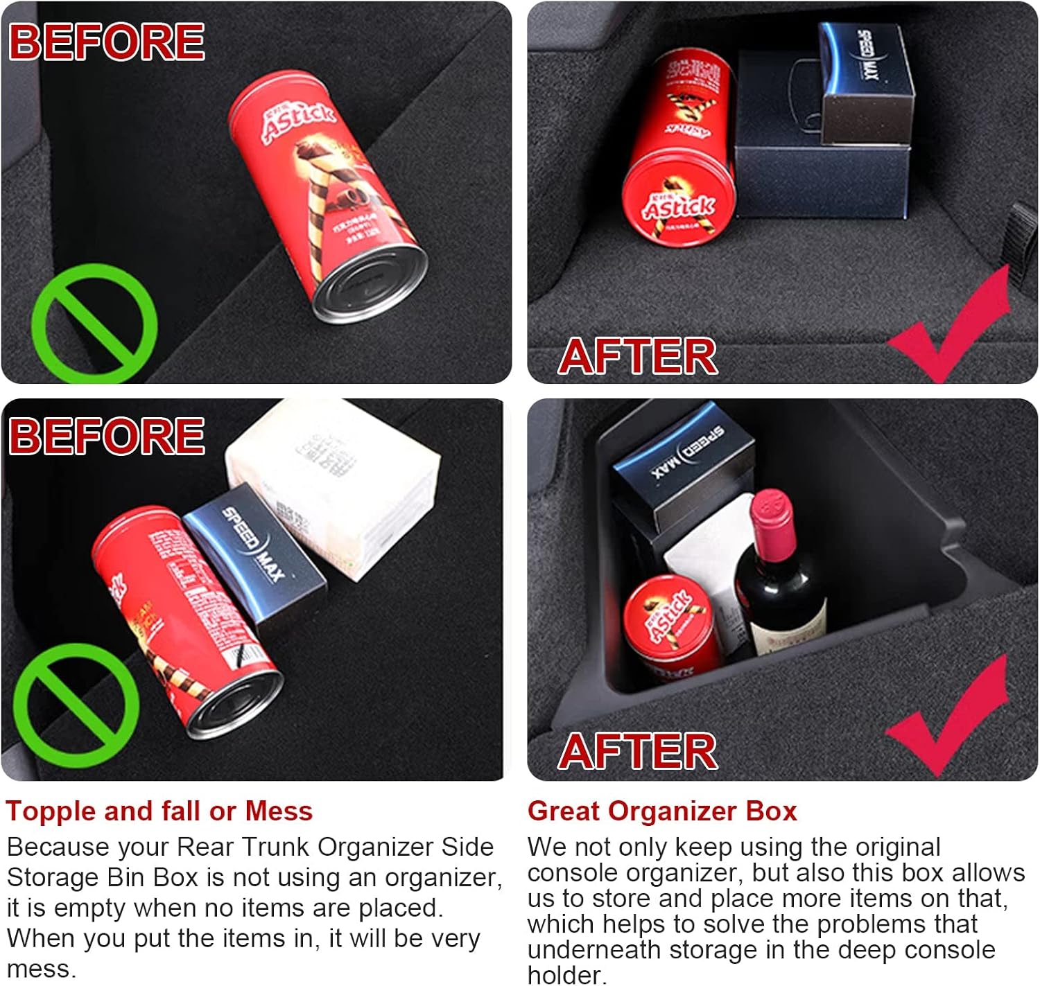 x xotic tech for 2020 2021 Tesla Model Y Trunk Organizer, (Proprietary Design) Waterproof Rear Trunk Storage Bins Side Box with Carpeted Lip Interior Accessories Set of 2 for 5-Seater