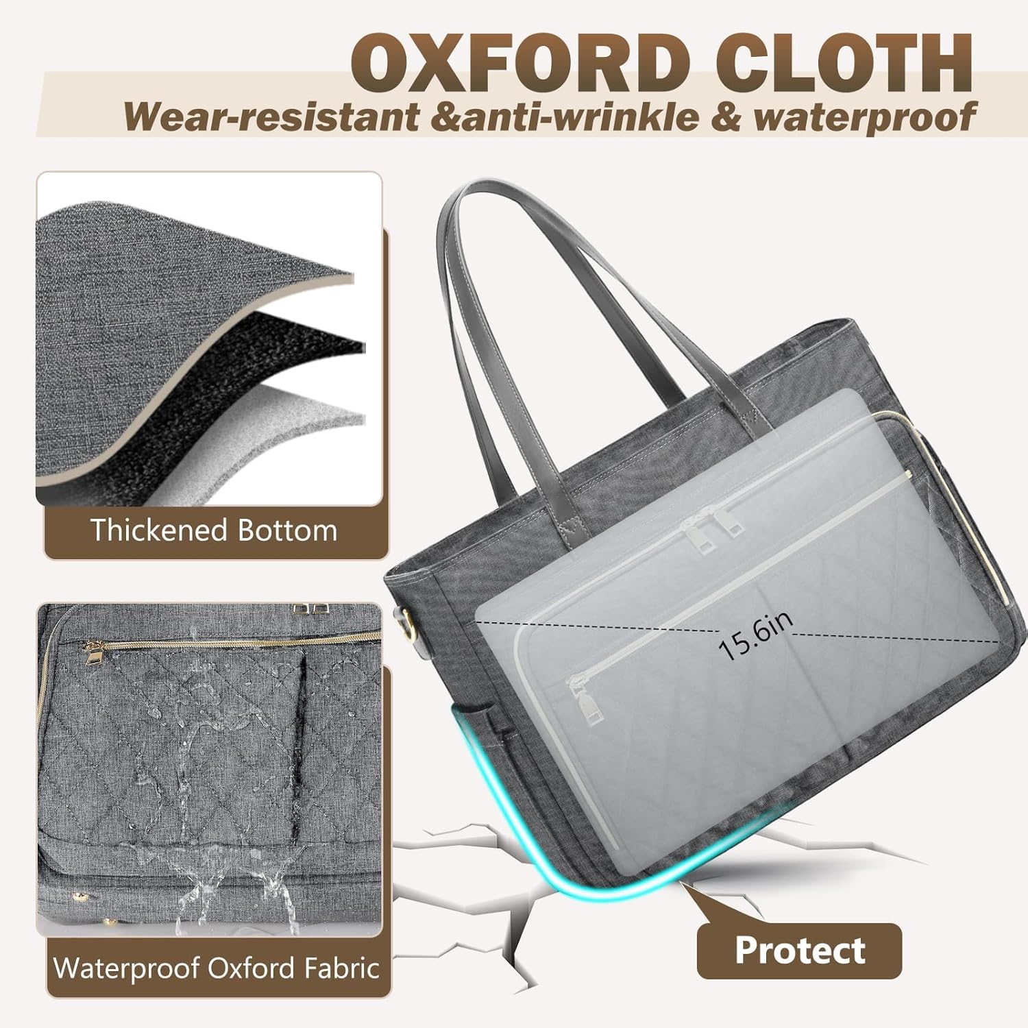 RAINSMORE Teacher Tote Bag 15.6 Inch Laptop Bag for Women Work Bag with Large Cup Holder Nurse Bag Computer Tote Handbag