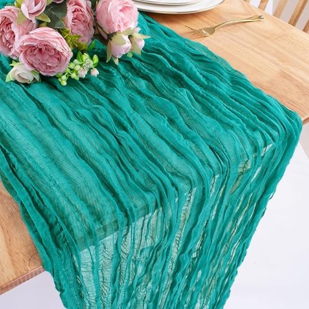 SAJOO Teal Cheesecloth Table Runner Gauze Table Runner 1 PC 10FT Boho Rustic Sheer Cheese Cloth Table Runner Bulk 120 Inch for Wedding Baby Bridal Shower Birthday Party Table Decorations