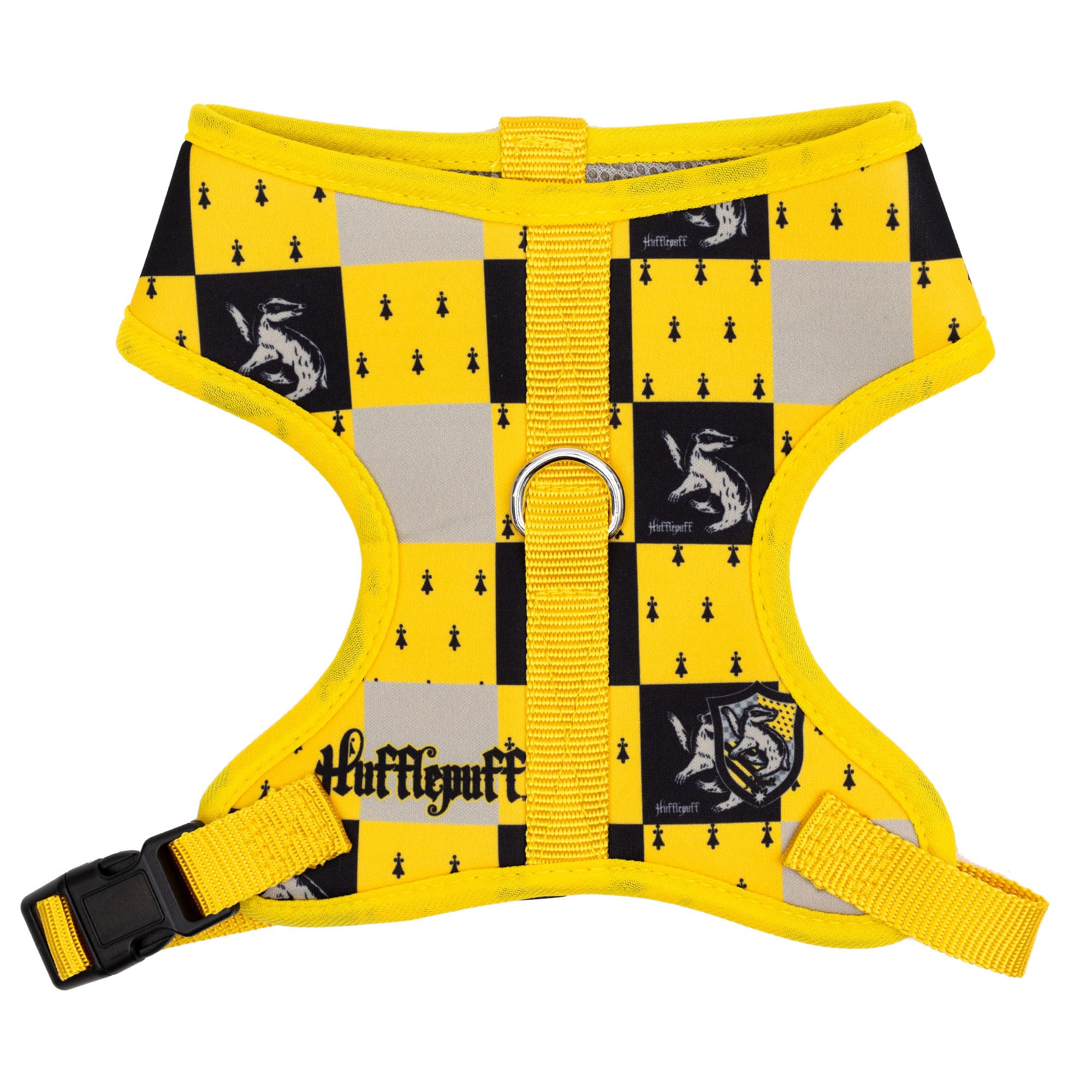 The Wizarding World of Harry Potter Pet Harness, Dog Collar Plastic Buckle, Harry Potter Hufflepuff Checker Yellow Black
