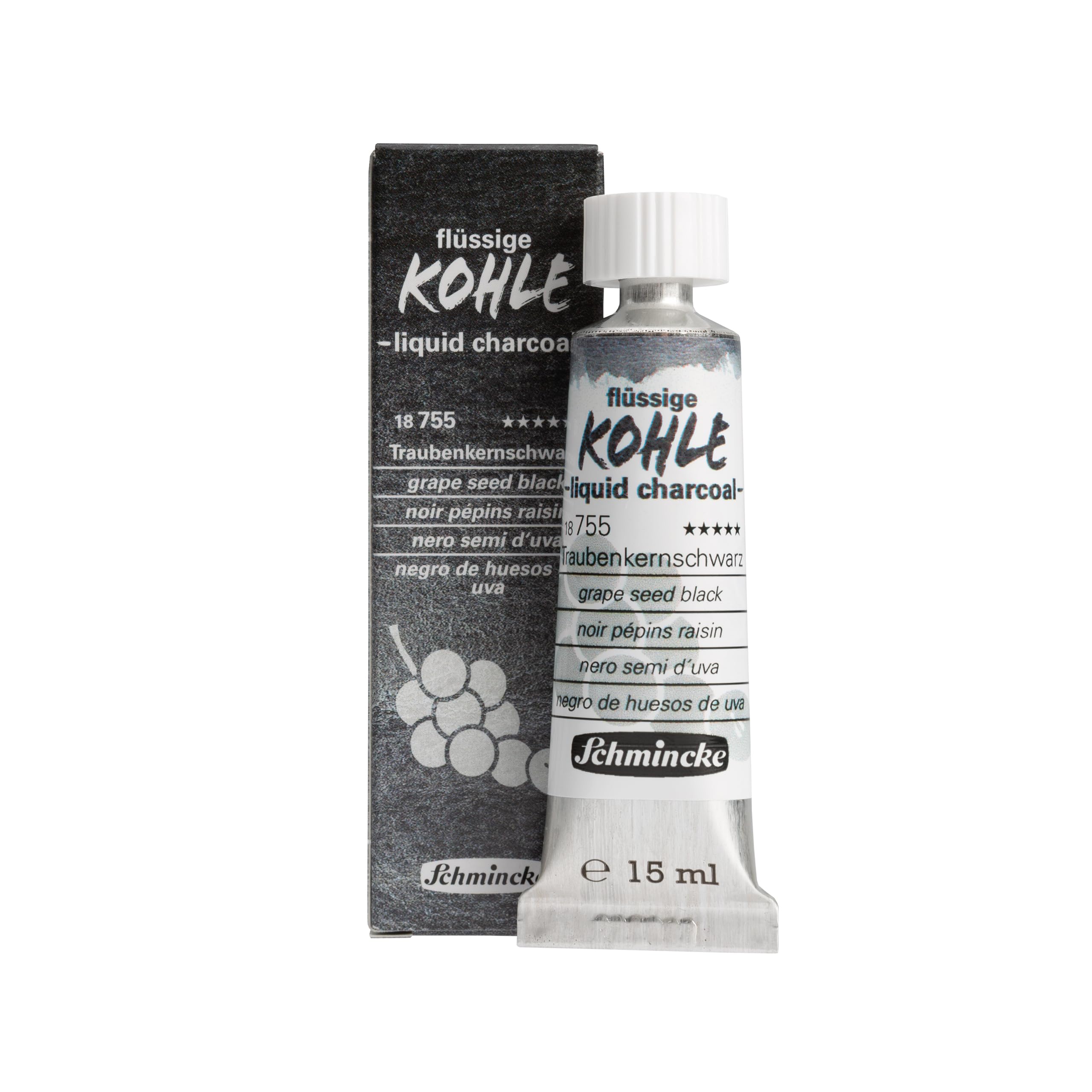 Schmincke - Liquid Charcoal, grape seed black, 15 ml, 18 755 006, for charcoal painting, charcoal drawing and underpainting, vegan