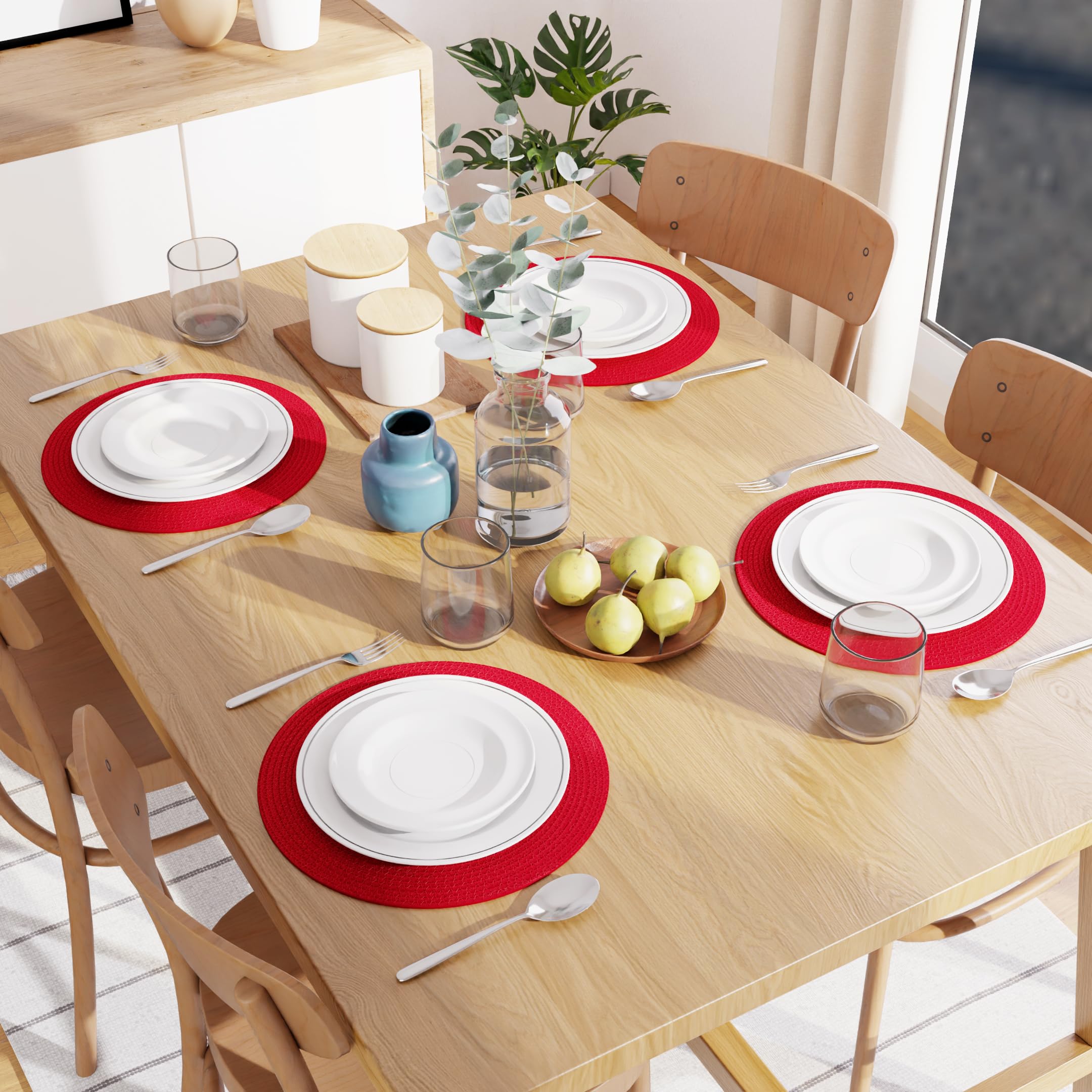 Encasa XO Dining Placemats Set of 4, Red, 32 cm (Pack of 4) - Image 2