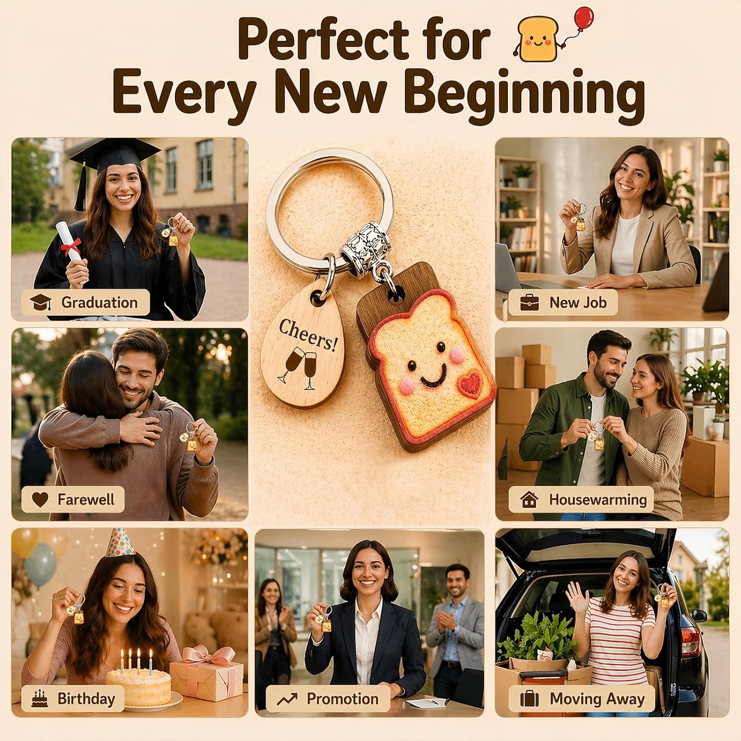 Cute Toast Keychain Women's Retirement, New Job, Housewarming Gift image 3