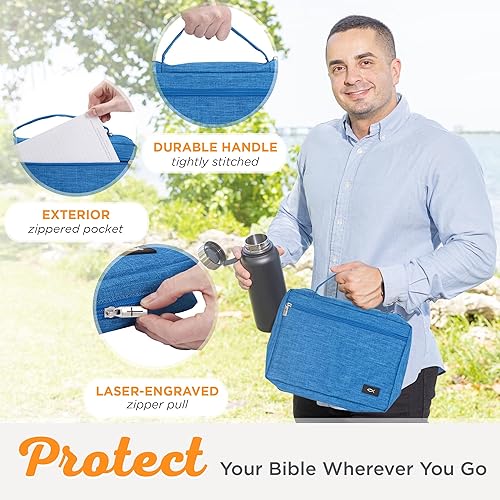 Miniatura 231 de Funda de lona para hombres y mujeres con cremallera para Biblia o libro con asa. Azul marino/Be Still