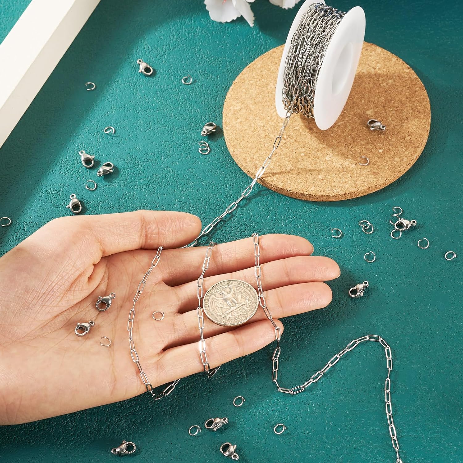 Pandahall 32.8 Feet Stainless Steel Paperclip Chains Flat Oval Link Chains Necklace Chains with Jump Rings Lobster Clasps for DIY Jewelry Making, 6.5x3x0.5mm - Image 6