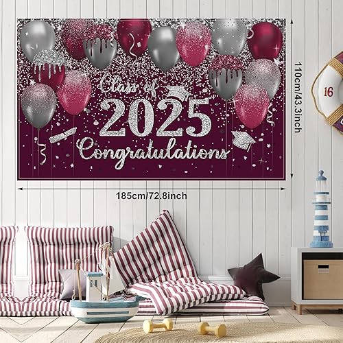 Miniatura 4 de Juego de decoración de fondo de graduación clase de 2023 con purpurina para fotografía de graduación, globo de látex, pancarta de fondo de