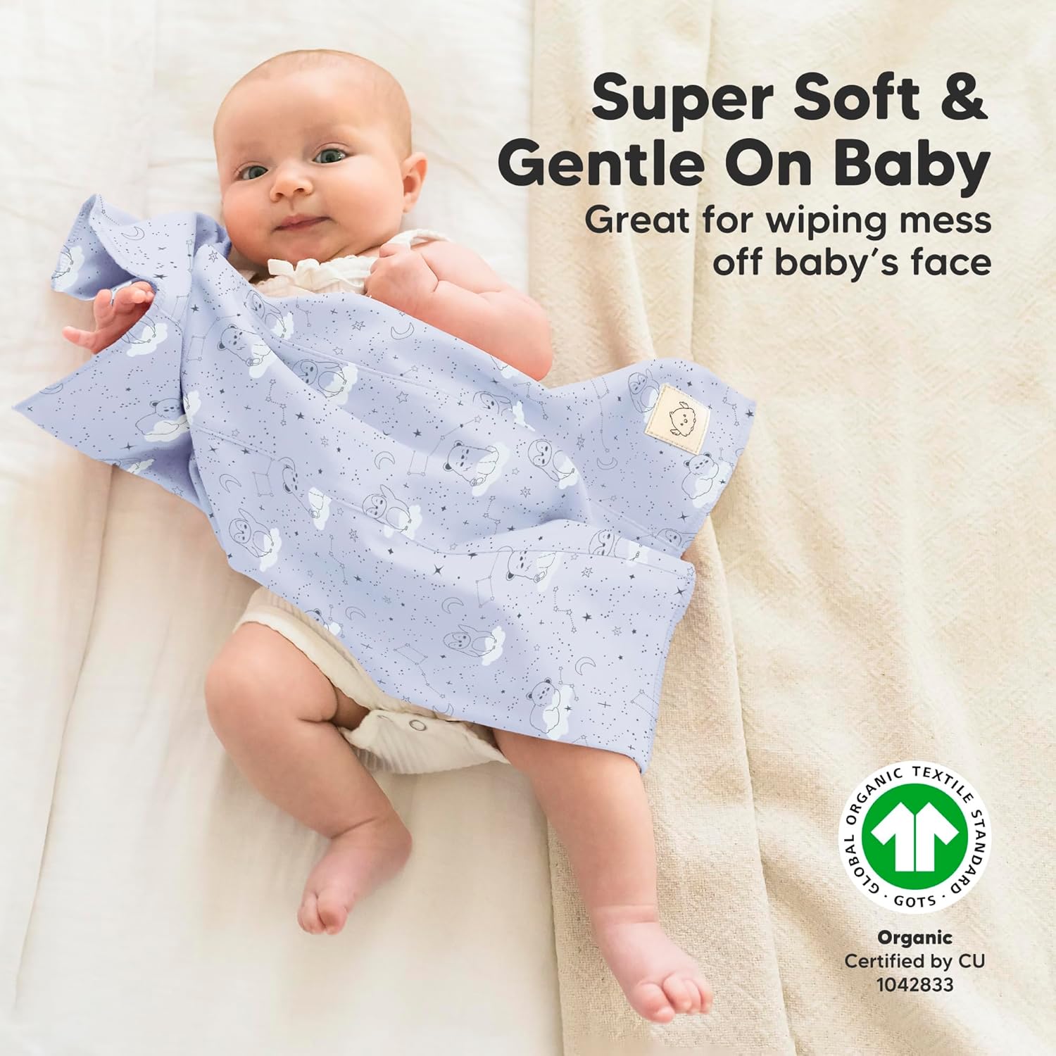 Organic Burp Cloths Baby Boy, Girl - 6-Pack Large Cotton Burping Cloths for Babies, Spit Up Rags, Super Absorbent, Ultra Soft Newborn Rag, Gender Neutral, Machine Washable, Durable(Constellation) - Image 4