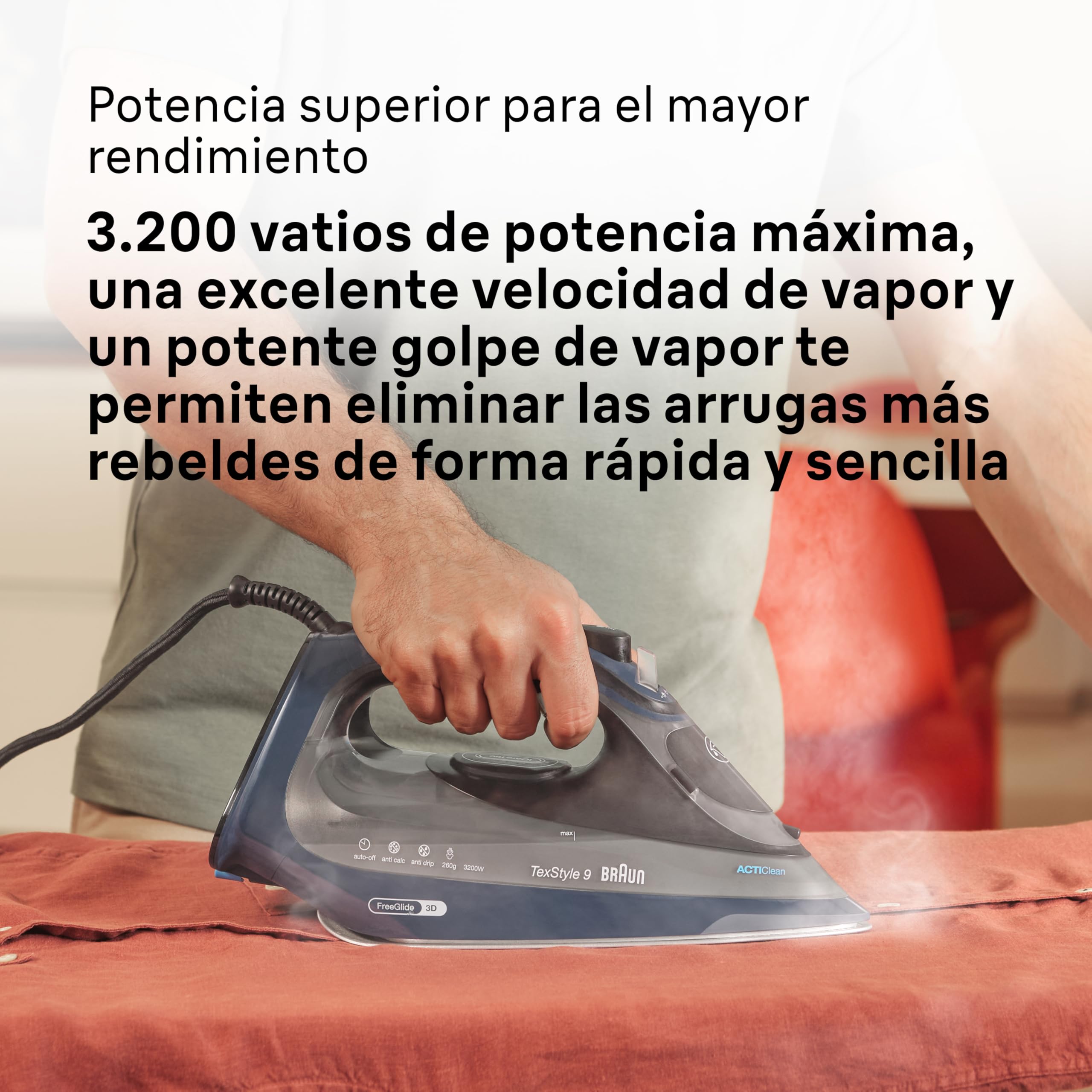 Braun TexStyle 9 SI9682 DB - Plancha de vapor con tecnología FreeGlide 3D, vapor vertical, función antigoteo, función de autolimpieza, orificio de llenado de 330 ml, 260 g/min, 3200 W, azul oscuro