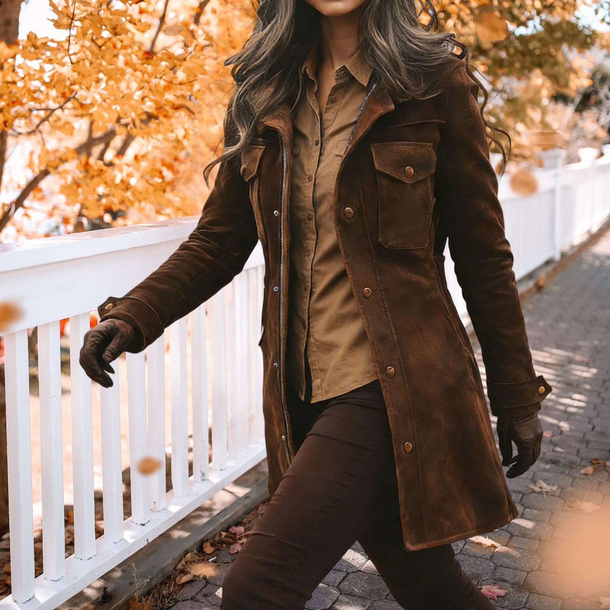 Giacca primaverile leggera da donna retrò in pelle scamosciata sintetica giacca con cerniera cappotto militare casual midi lungo Outwear